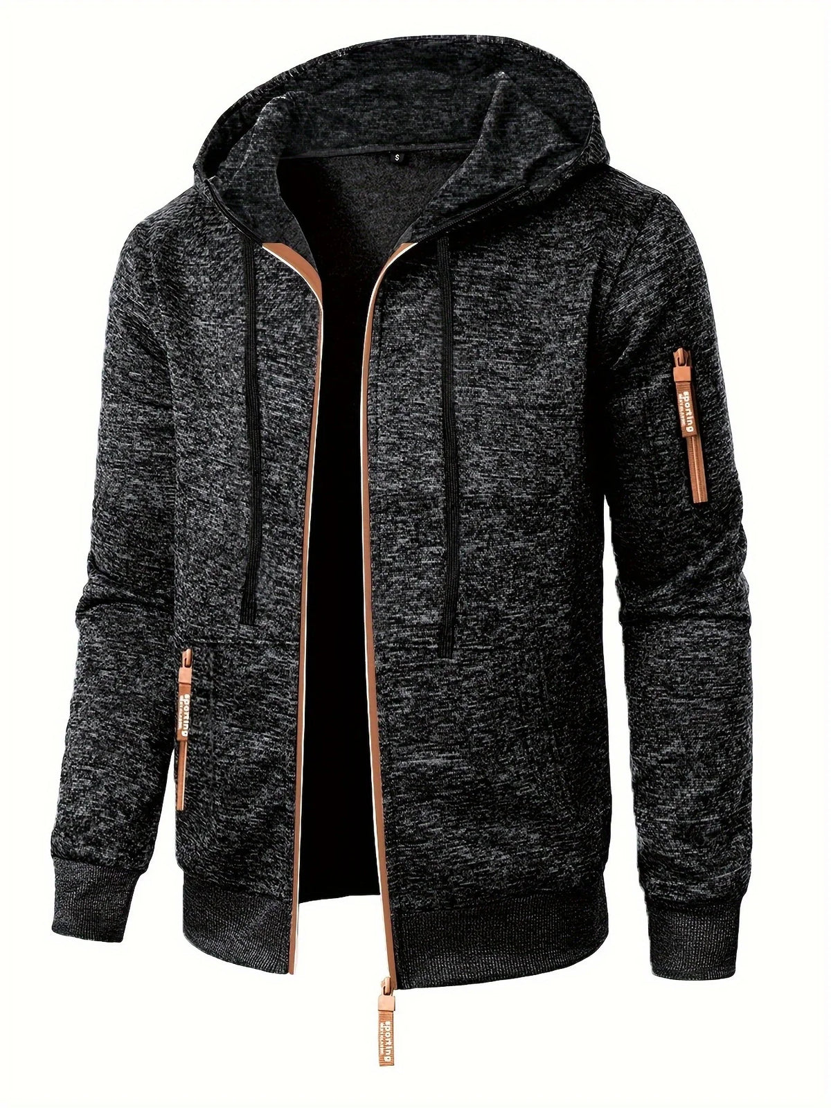Men's grey zip-up knit hoodie for layering this autumn and winter