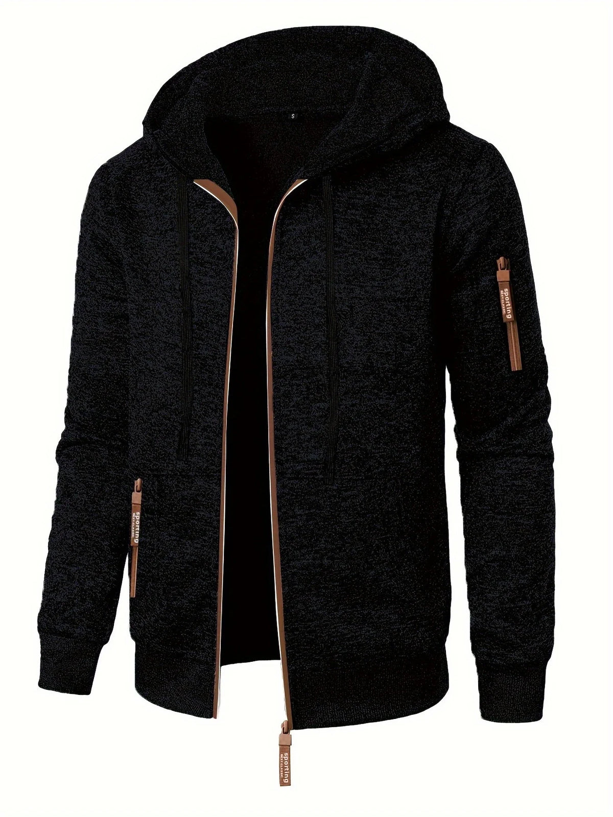 Men's black zip-up knit hoodie for layering this autumn and winter