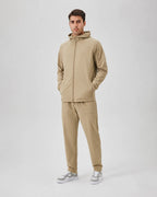 Men's beige hooded full-zip jacket for cold autumn and winter days
