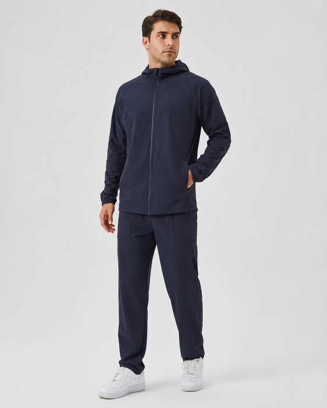Men's navy blue hooded full-zip jacket for cold autumn and winter days