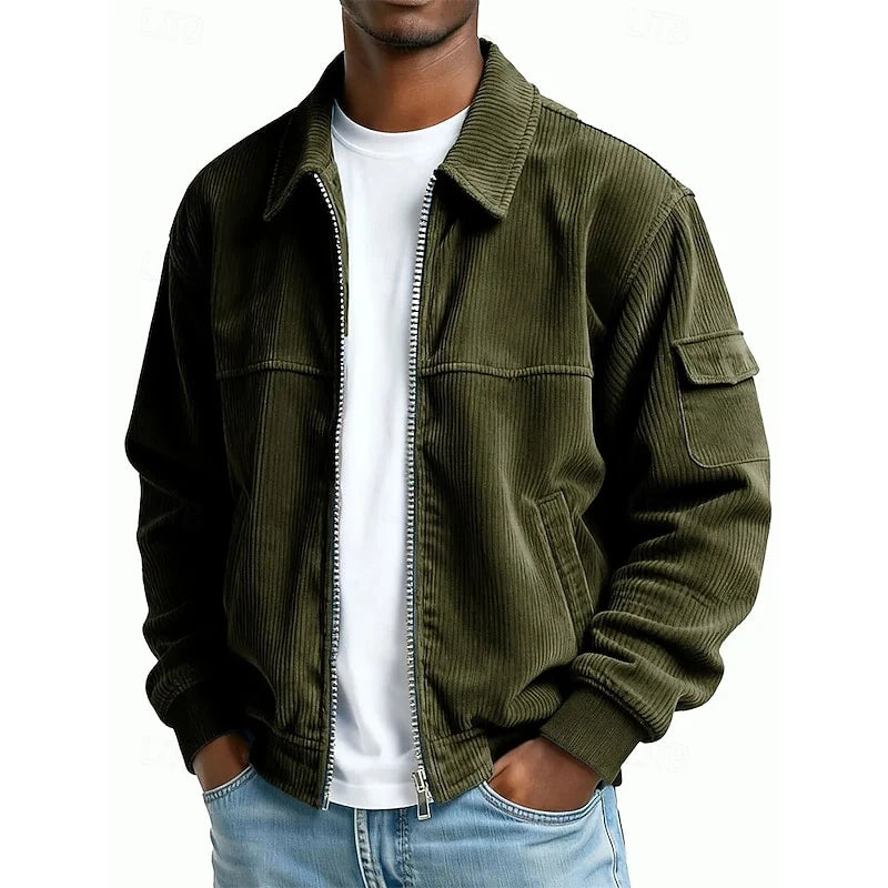 Men's navy blue ribbed zip-up jacket for the colder autumn and winter months