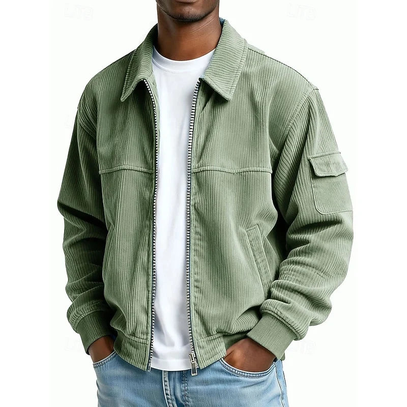 Men's brown ribbed zip-up jacket for the colder autumn and winter months