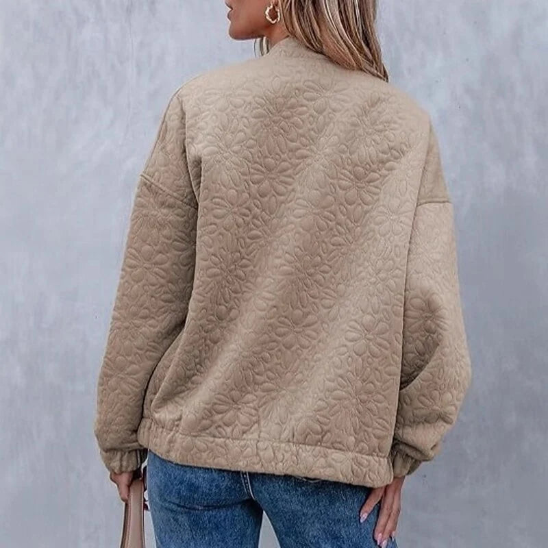 Women's khaki cropped quilted floral bomber jacket for winter wear
