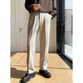 Men's khaki tailored wide-leg trousers for cold autumn and winter days