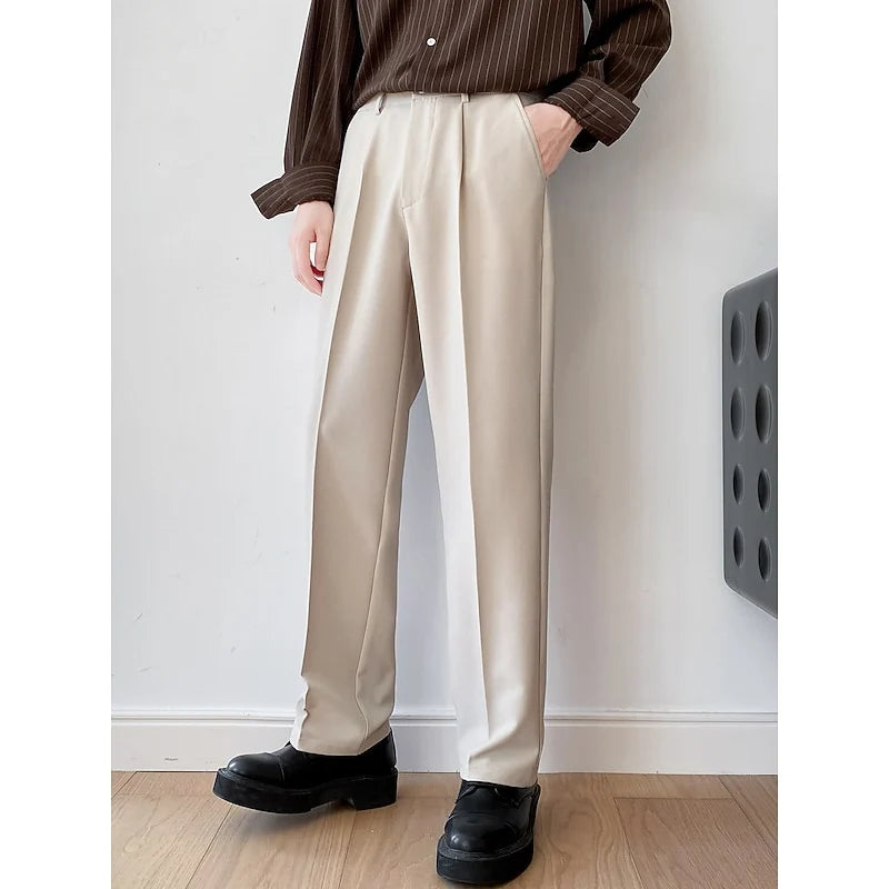 Men's khaki tailored wide-leg trousers for cold autumn and winter days