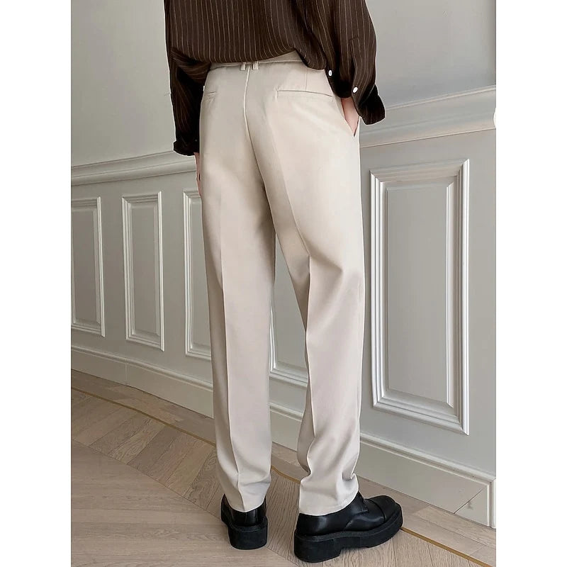 Men's khaki tailored wide-leg trousers for cold autumn and winter days