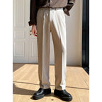 Men's khaki tailored wide-leg trousers for cold autumn and winter days