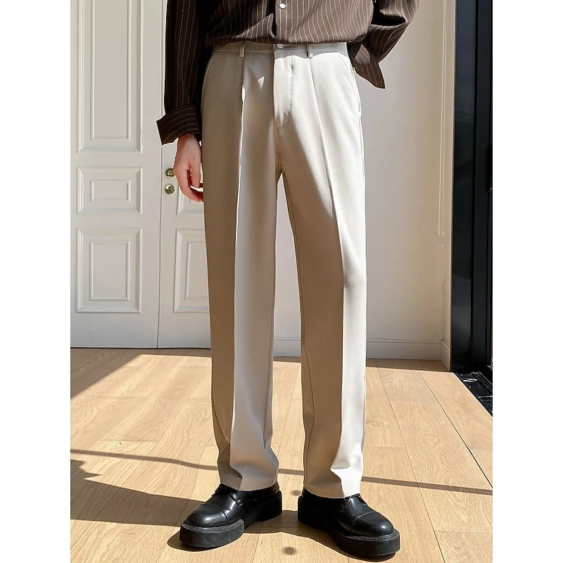 Men's khaki tailored wide-leg trousers for cold autumn and winter days