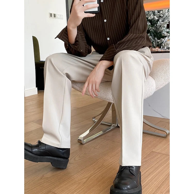 Men's khaki tailored wide-leg trousers for cold autumn and winter days
