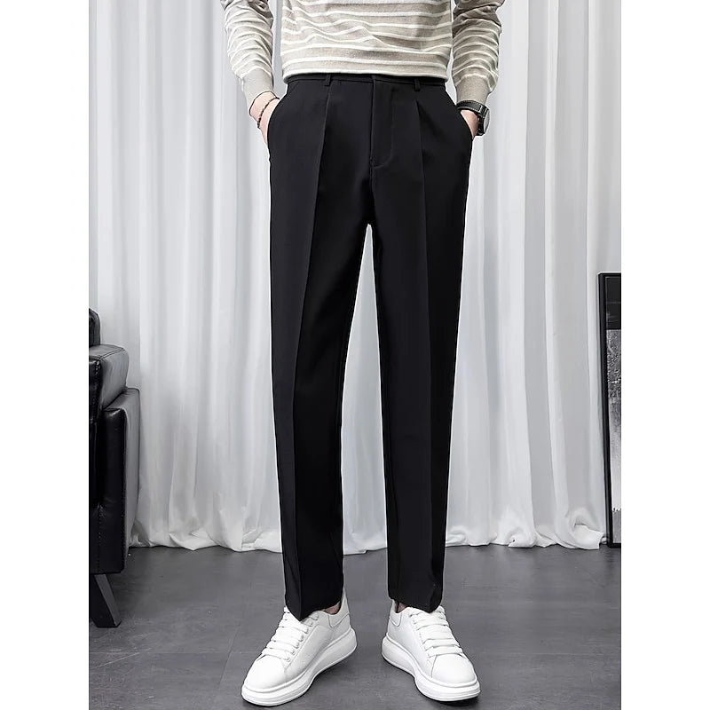 Men's black tailored wide-leg trousers for cold autumn and winter days