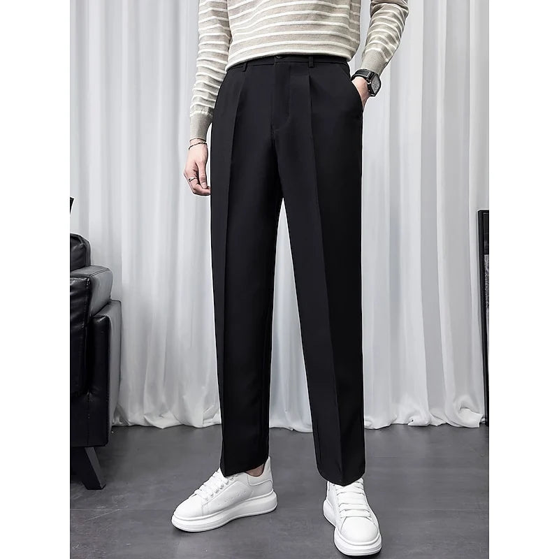 Men's black tailored wide-leg trousers for cold autumn and winter days