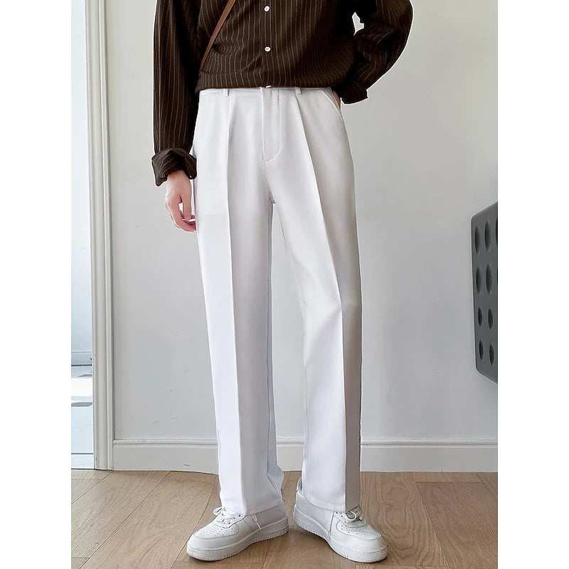 Men's white tailored wide-leg trousers for cold autumn and winter days