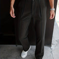 Men's black classic straight-leg trousers