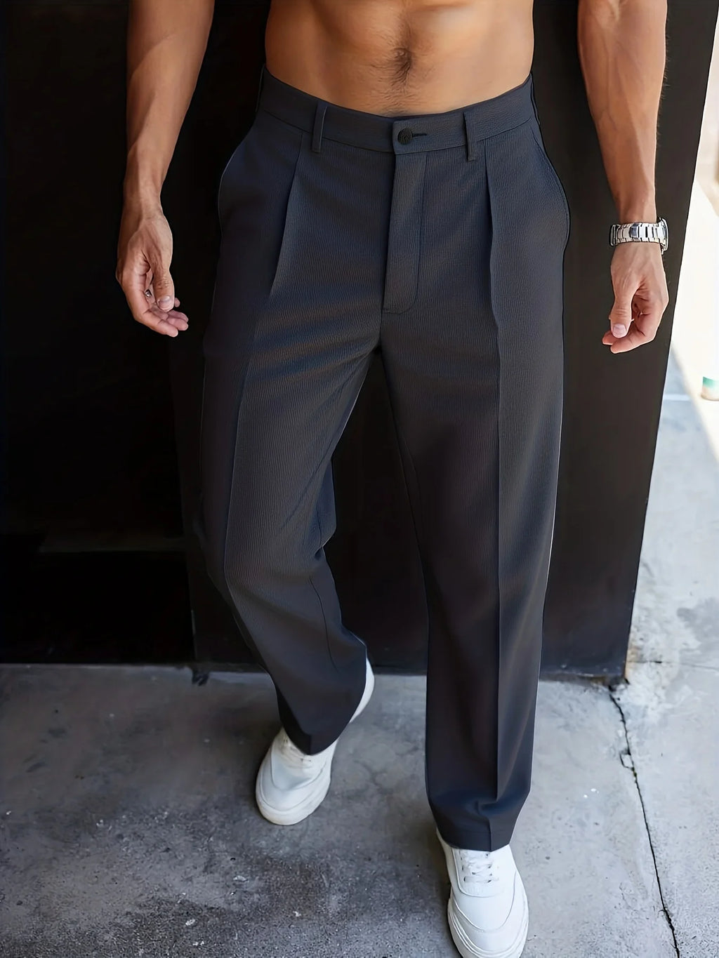 Men's fern green classic straight-leg trousers