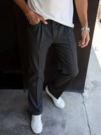 Men's black classic straight-leg trousers