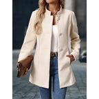 Women's apricot tailored stand-collar coat