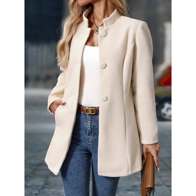Women's grey tailored stand-collar coat