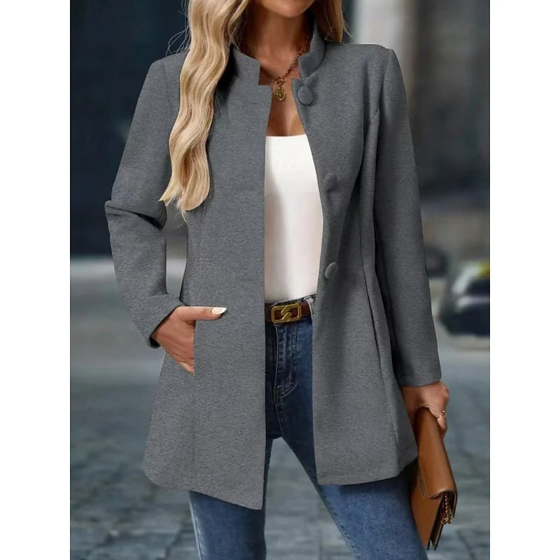 Women's apricot tailored stand-collar coat