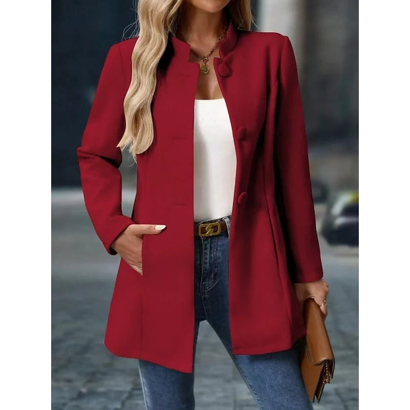 Women's grey tailored stand-collar coat