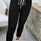 Women's black relaxed drawstring trousers for autumn and winter wear