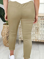 Women's khaki relaxed drawstring trousers for autumn and winter wear