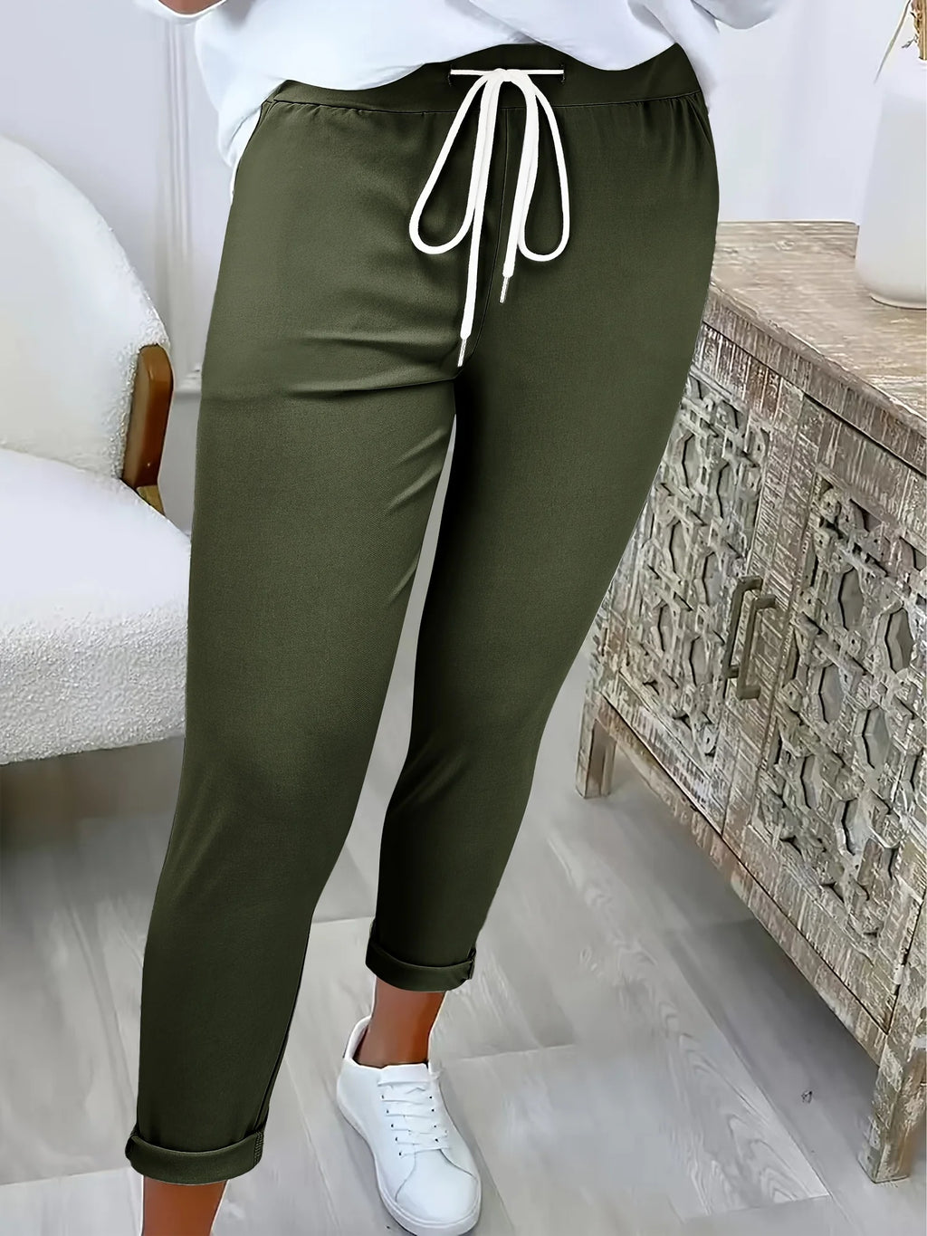 Women's navy relaxed drawstring trousers for autumn and winter wear