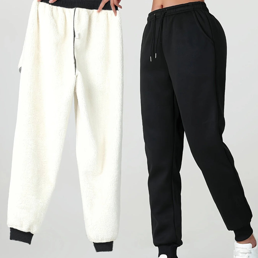 Women's black cosy cuffed joggers for the autumn and winter season