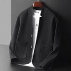 Men's black stand collar knit cardigan for everyday winter wear