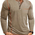 Men's khaki classic long sleeve henley shirt