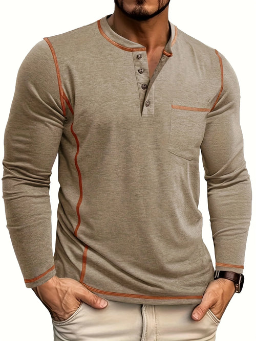 Men's green classic long sleeve henley shirt