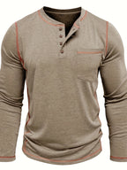 Men's khaki classic long sleeve henley shirt