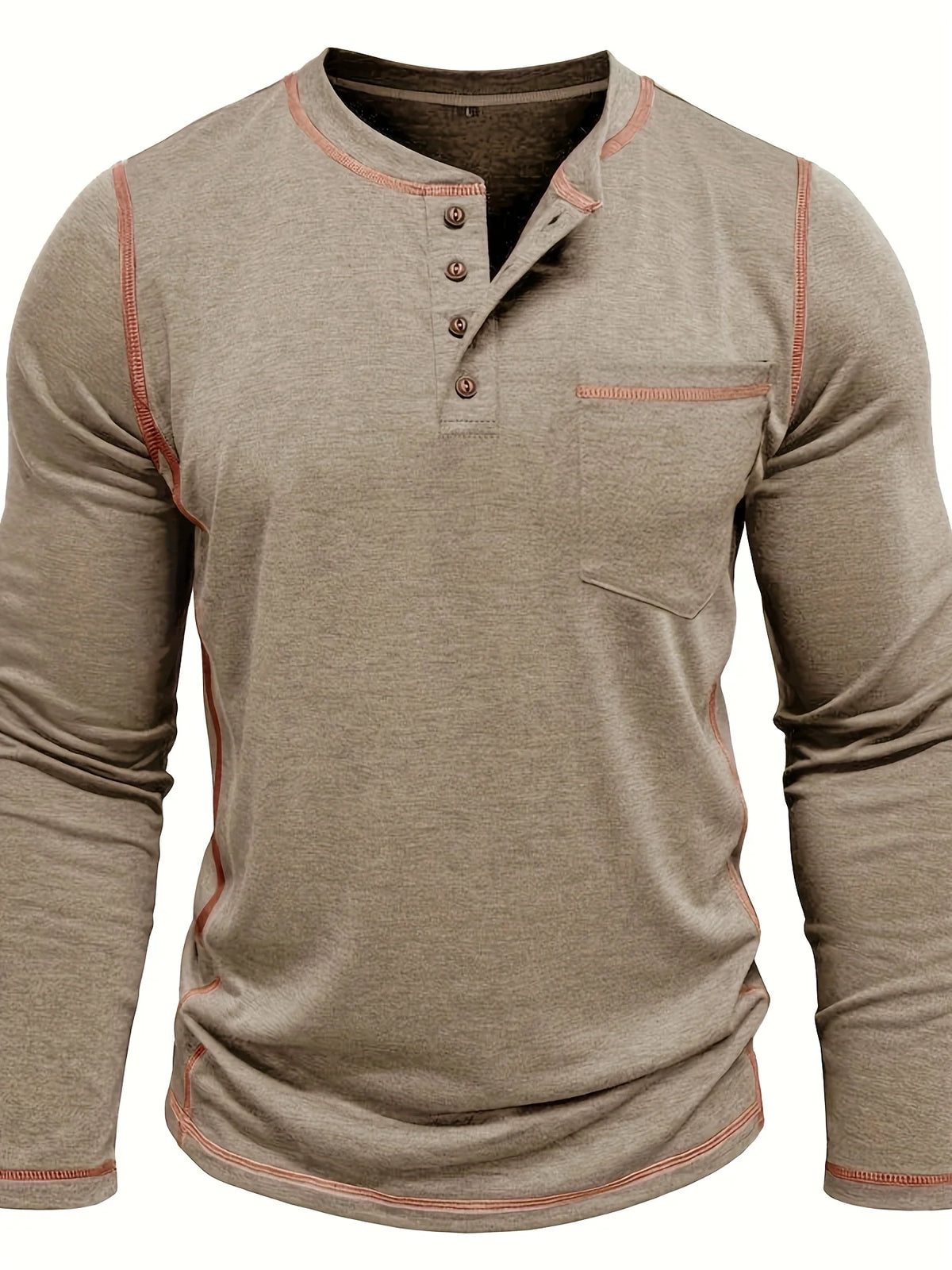 Men's khaki classic long sleeve henley shirt
