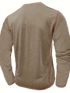 Men's khaki classic long sleeve henley shirt