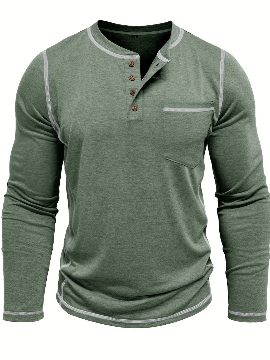 Men's khaki classic long sleeve henley shirt