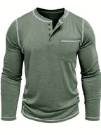 Men's khaki classic long sleeve henley shirt