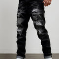 Men's dark grey distressed straight-leg jeans for everyday winter wear