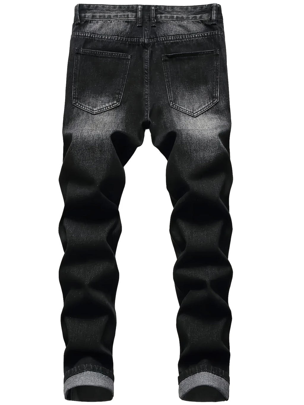 Men's dark grey distressed straight-leg jeans for everyday winter wear