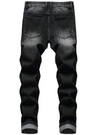 Men's dark grey distressed straight-leg jeans for everyday winter wear
