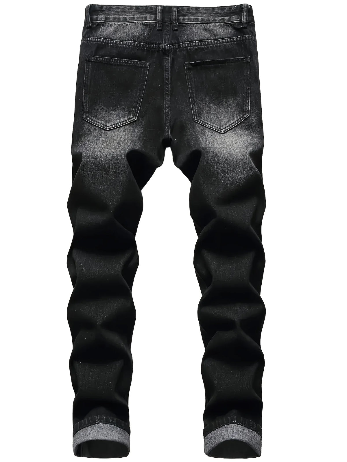 Men's dark grey distressed straight-leg jeans for everyday winter wear