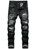 Men's dark grey distressed straight-leg jeans for everyday winter wear