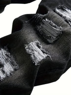 Men's dark grey distressed straight-leg jeans for everyday winter wear