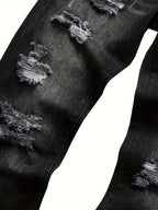 Men's dark grey distressed straight-leg jeans for everyday winter wear
