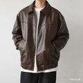 Men's brown leather-effect jacket for autumn and winter layering