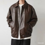 Men's brown leather-effect jacket for autumn and winter layering