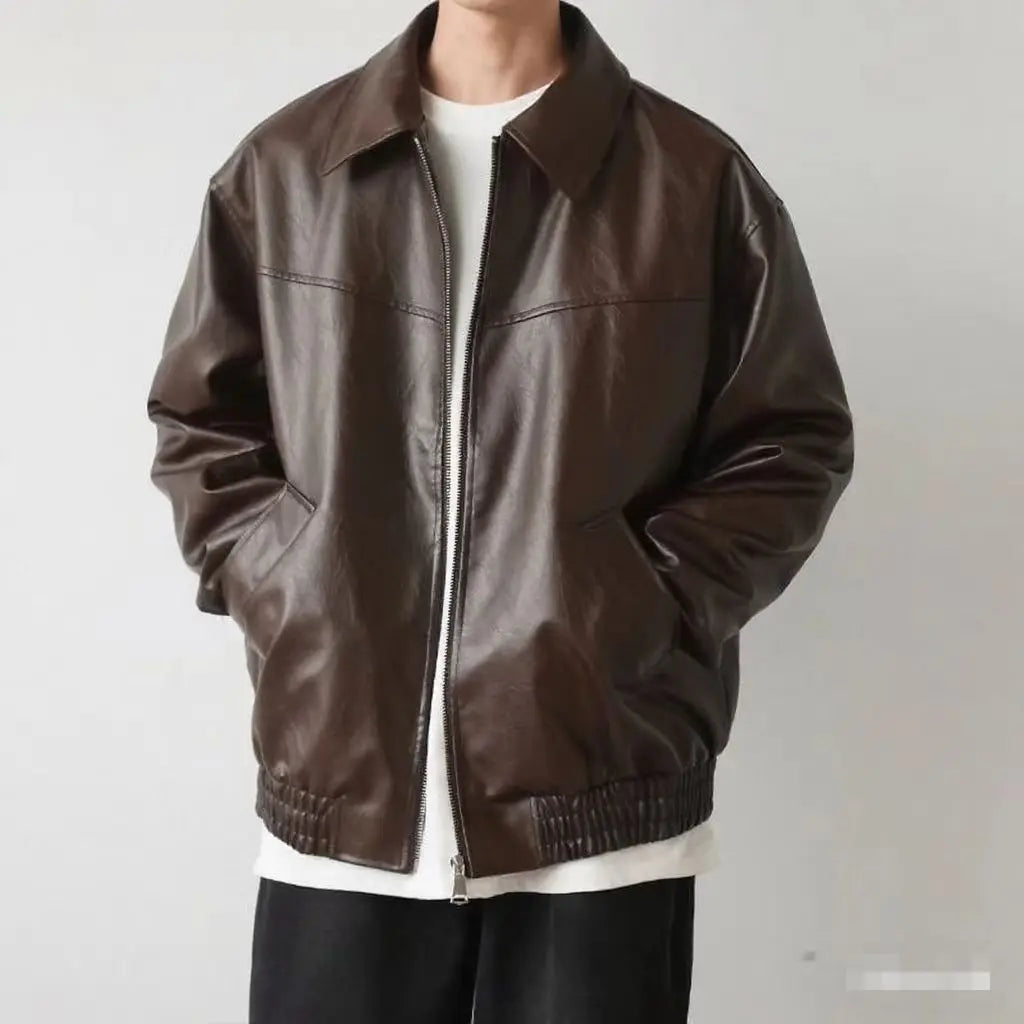 Men's brown leather-effect jacket for autumn and winter layering