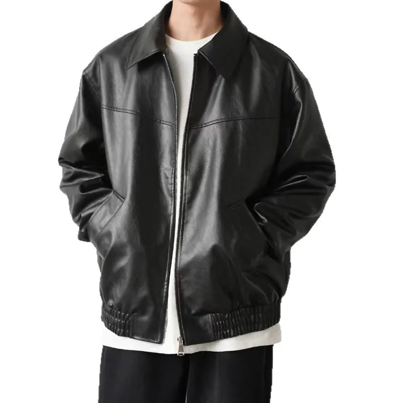 Men's black leather-effect jacket for autumn and winter layering