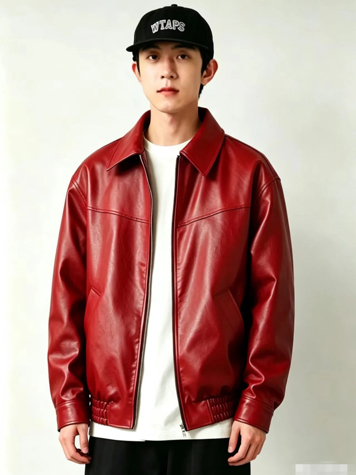 Men's red leather-effect jacket for autumn and winter layering