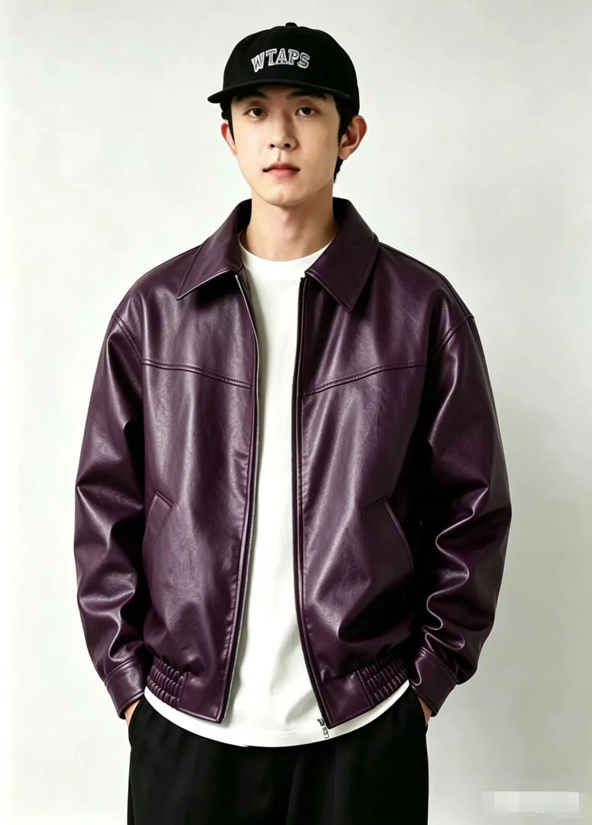 Men's purple leather-effect jacket for autumn and winter layering