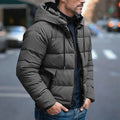 Men's dark grey hooded quilted puffer jacket for cold weather wear