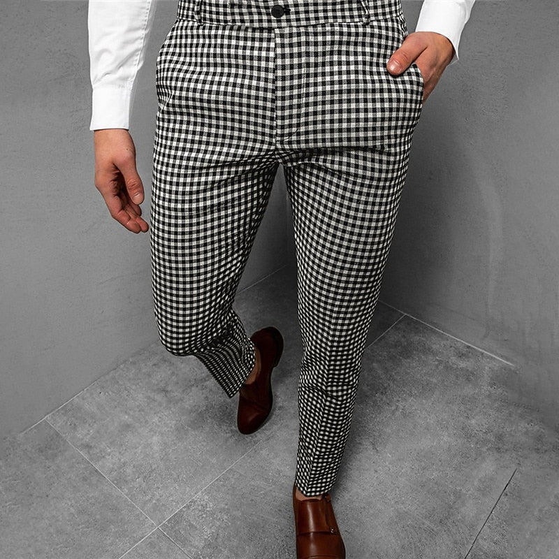 Men's black tailored checked trousers for autumn and winter wear